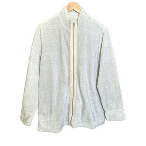 Soft Surroundings Womens Silver Glitter Lined Fleece Zip Front Jacket Size L